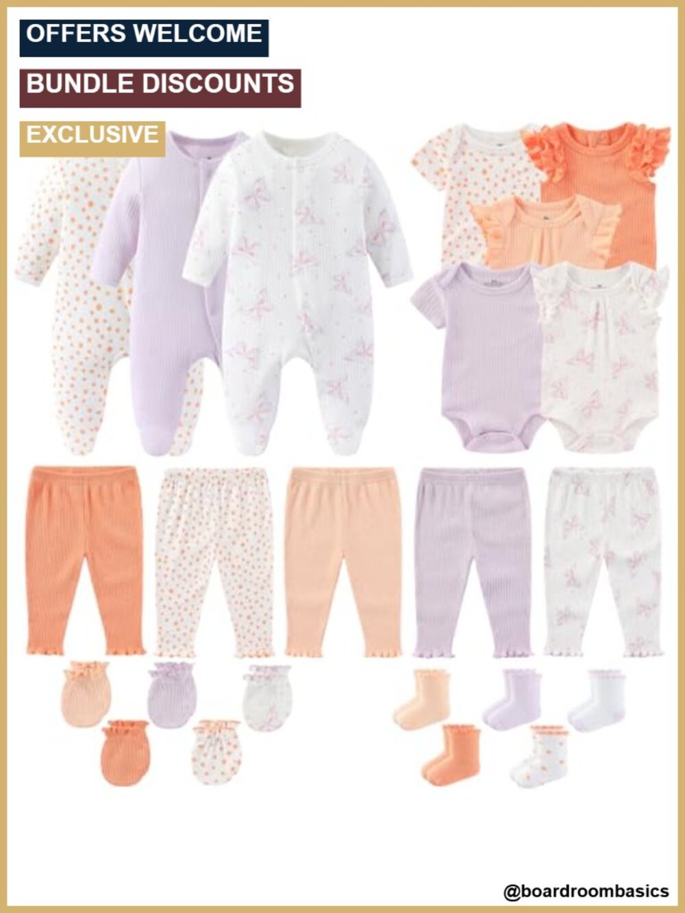 Newborn Baby Cotton Ribbed Layette Gift Set Bodysuits Rompers Pants
